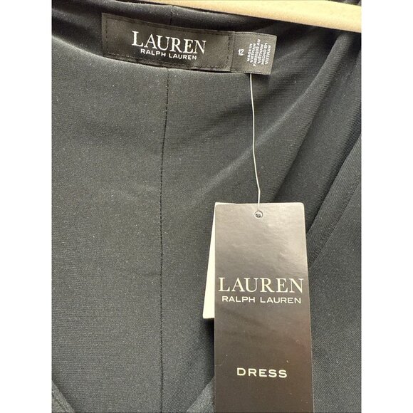 Lauren Ralph Lauren Column Gown Size 12 Black Off Shoulder Side Slit Dress NEW - Picture 8 of 14